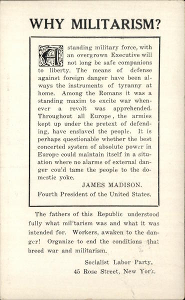 Socialist Party Call Against Militarism NYC Political