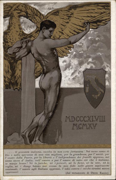 Male Nude Holding Feather Pen Eagle Poster Style