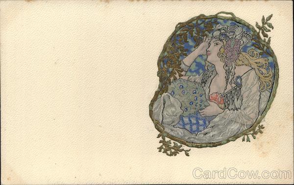 Art Nouveau Lady Rose Woven Silk