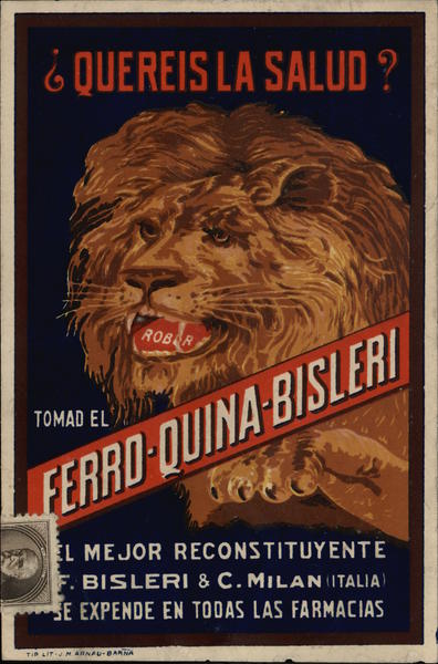 Lion Advert Medicine Ferro-Quina-Bisleri Spanish Advertising
