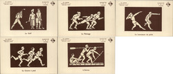 Set of 5: French Glow in the Dark Sports Postcards Silhouettes Des Ateliers 