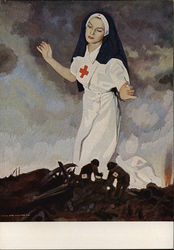 Nurse & Military Cannon WWII Italian Red Cross Postcard Postcard Postcard