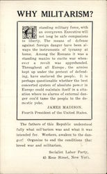 Socialist Party Call Against Militarism NYC Postcard