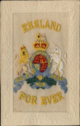 Embroidered Silk Lion Unicorn England Crest Postcard