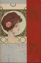 Girl & Rose with Red Border Postcard