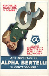 Face Mask Advert Medicine Italian Antineuralgic Alpha Bertelli Postcard