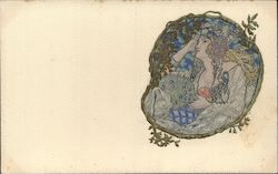 Art Nouveau Lady Rose Woven Silk Postcard
