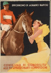 Jockey on Horse Art Deco Woman Naples, Italy Horse Racing Postcard Postcard Postcard