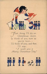 Boy Playing with Toy Soldiers Dog Poem Volland Postcard