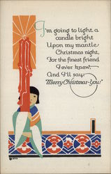 Girl Holding Huge Candle Christmas Volland Poem Postcard