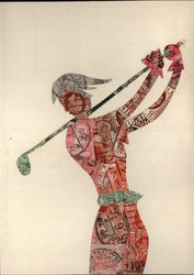 Stamp Montage: Lady Golfer, Red Women Postcard Postcard Postcard