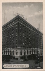 Sir Walter Hotel and Antenna of Radio Station W.P.T.F. Postcard