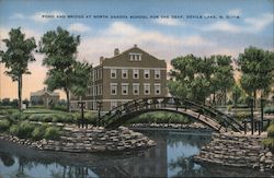 Pond and Bridge at North Dakota School for the Deaf Devils Lake, ND Slorby Studio Postcard Postcard Postcard