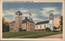 High School and Methodist Church Postcard