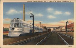 Famous "Denver Zephyr" and C.B. & Q.R.R. Station Postcard