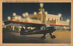Night Scene at Municipal Airport Cleveland, OH Postcard Postcard Postcard