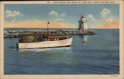 Light House and Inlet on Lake Erie Port Clinton, OH Postcard Postcard Postcard