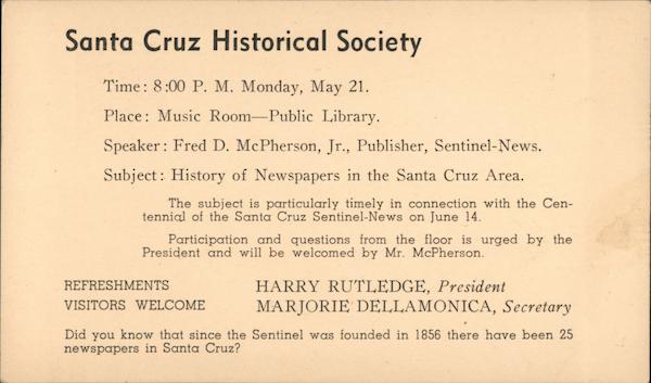 Santa Cruz Historical Society meeting notice California