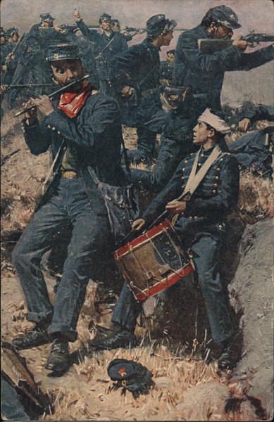 Drum and fife play during an infantry battle Civil War