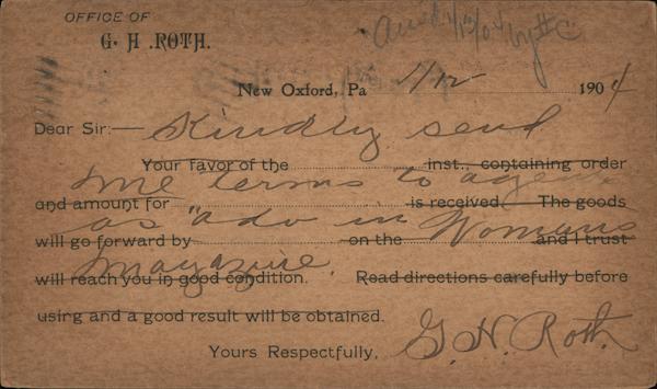 Business request for terms, 1904 Postal Cards & Correspondence