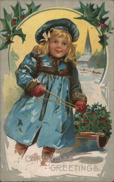 Christmas Greetings (girl with sled) Children
