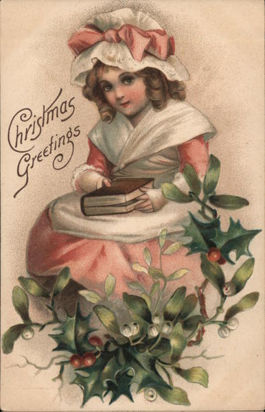 Christmas Greetings (Girl with Book) Children