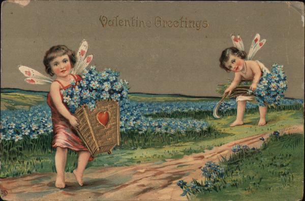 Valentine Greetings 1911, winged children with flowers