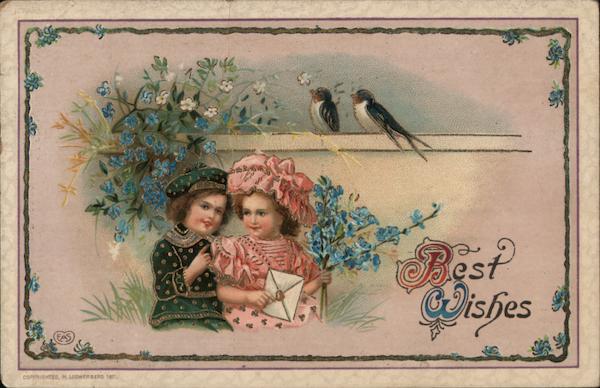Best Wishes (girls and birds, 1913) Children