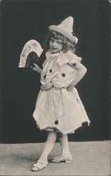 Child dressed with a pointy hat and fan Girls Postcard Postcard Postcard