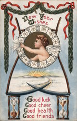 New Year Wishes Good Luck, Good Cheer, Good Health, Good Friends Postcard