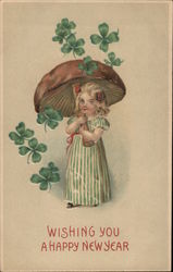 Wishing You A Happy New Year, Girl, Toadstool Postcard