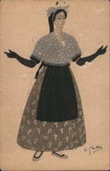 Spanish Costume, Catalonia - woman with a shawl and apron Postcard