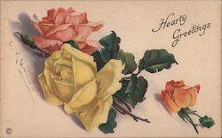 Hearty Greetings - Pink and Yellow Roses Postcard