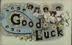 Good Luck. (Horseshoe and ladies.) Postcard