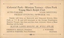 Young Men's Rolph Club Auto Parade and Mass Meeting at Masonic Temple, 1927 San Francisco, CA Postcard Postcard Postcard