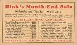 Hink's Month-End Sale 1938 Postcard