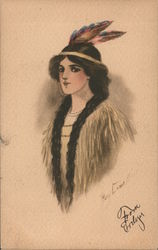 Portrait of a woman with a feathered headdress Postcard