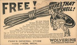 Free! Here's That shell! Free shoelace for trying on Wolverine Shell horsehide work shoes. Advertising Postcard Postcard Postcard
