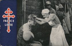Free French Forces - Free French Nurse tends a wounded man Postcard