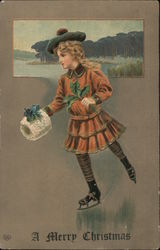 A Merry Christmas (girl ice skating) Postcard