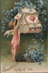 Sweetheart Think Of Me. (Cupid mailing a Valentine.) Postcard
