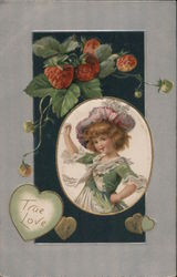 True Love (Girl and Strawberries) Postcard