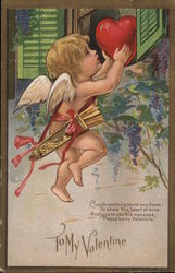 To My Valentine. Cupid's Watching 'round Your Home. Postcard