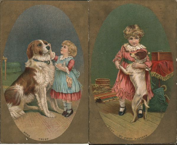 Set of 2: Little Girls with Dogs