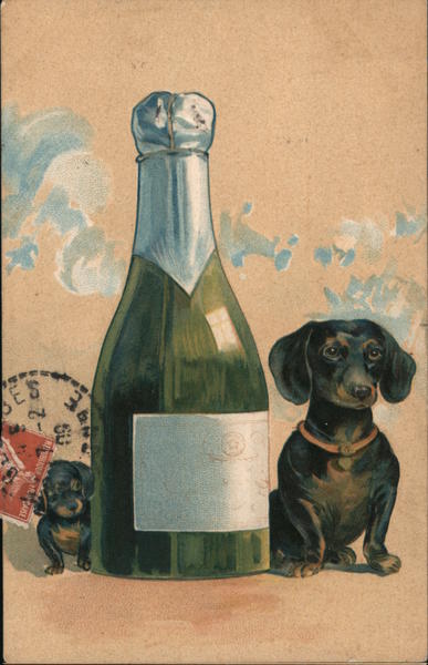 Dachshunds with a Bottle of Wine