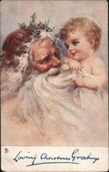 Loving Christmas Greetings - Jolly Santa Holding a Baby Postcard