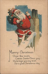 Merry Christmas Over the roofs Santa Claus gay He brings you my wish For a glad Christmas day Postcard