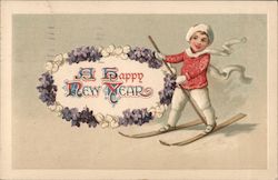 A Happy New Year (skiing) New Year's Postcard Postcard Postcard