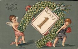 A Happy New Year Angels & Cherubs Postcard Postcard Postcard