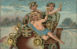 Happy New Year (Cherubs drinking and driving) Angels & Cherubs Postcard Postcard Postcard